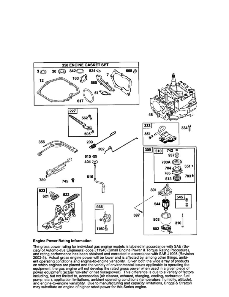 Short Block/Starter Motor Diagram and Parts List for 124T05-0848-EA  Briggs and Stratton Engine